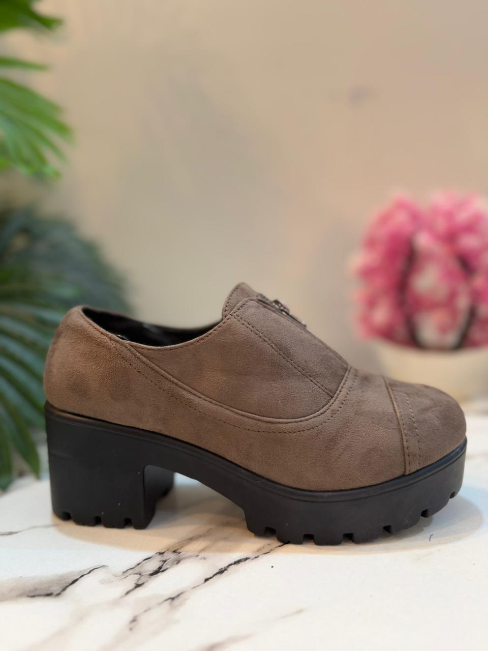 Brown suede with front zipper (European brand)