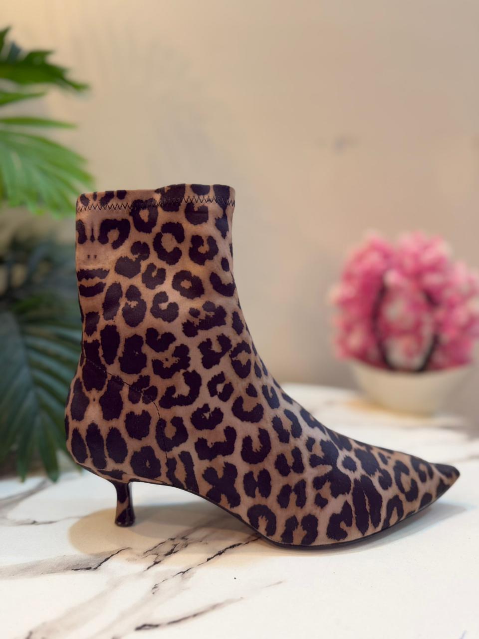 Leopard print satin kitten heel ankle boot (zara)