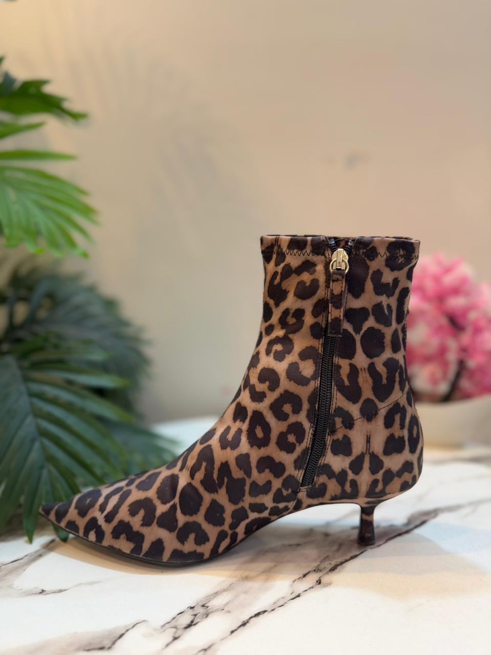 Leopard print satin kitten heel ankle boot (zara)