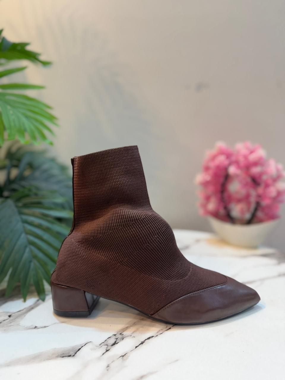 Brown sock ankle boot