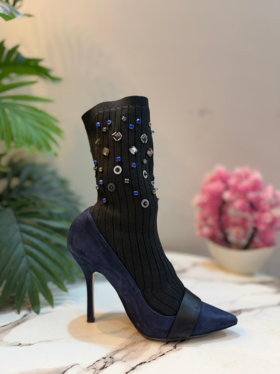 Black and blue suede sock ankle boot (zara)
