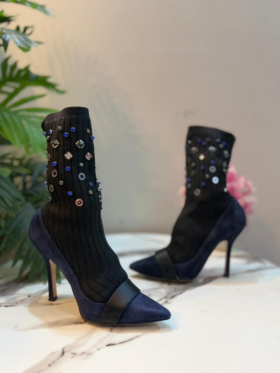 Black and blue suede sock ankle boot (zara)