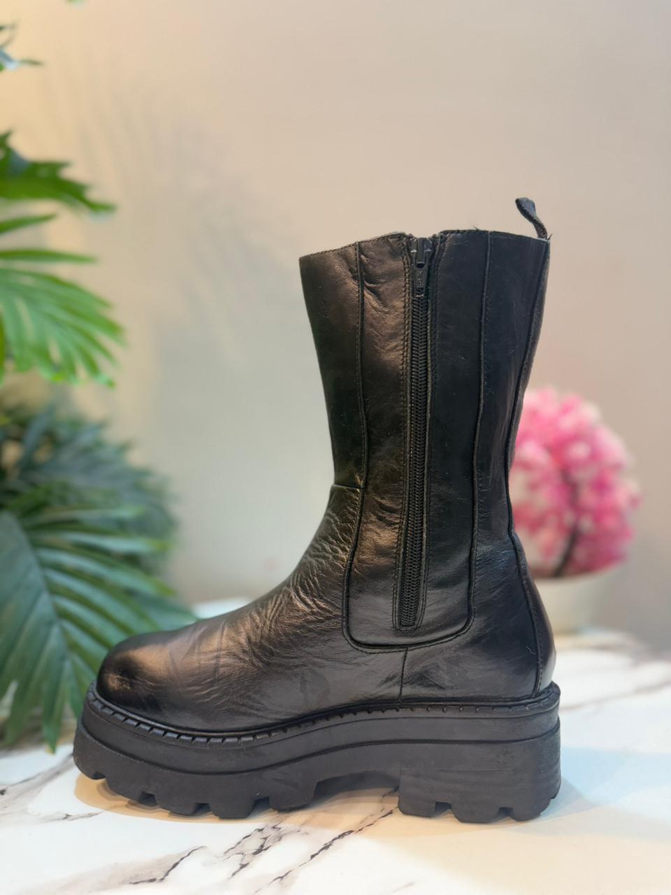 Black patent leather laceup zipper ankle boot (tamaris )