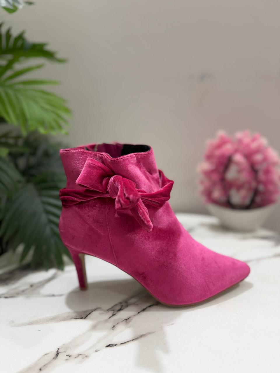 Pink velvet heeled ankle boot (torrid)