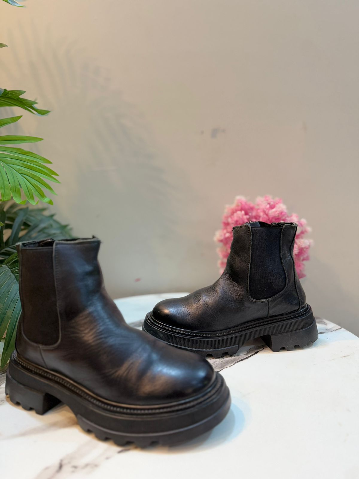 Black leather chelsea ankle boot European brand