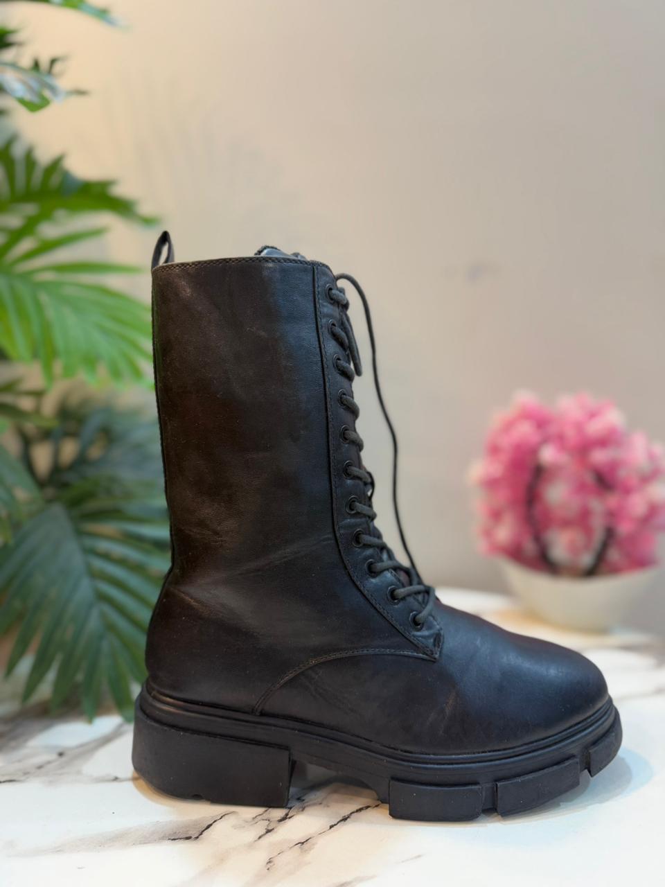 Black leather laceup zipper ankle boot newyorker