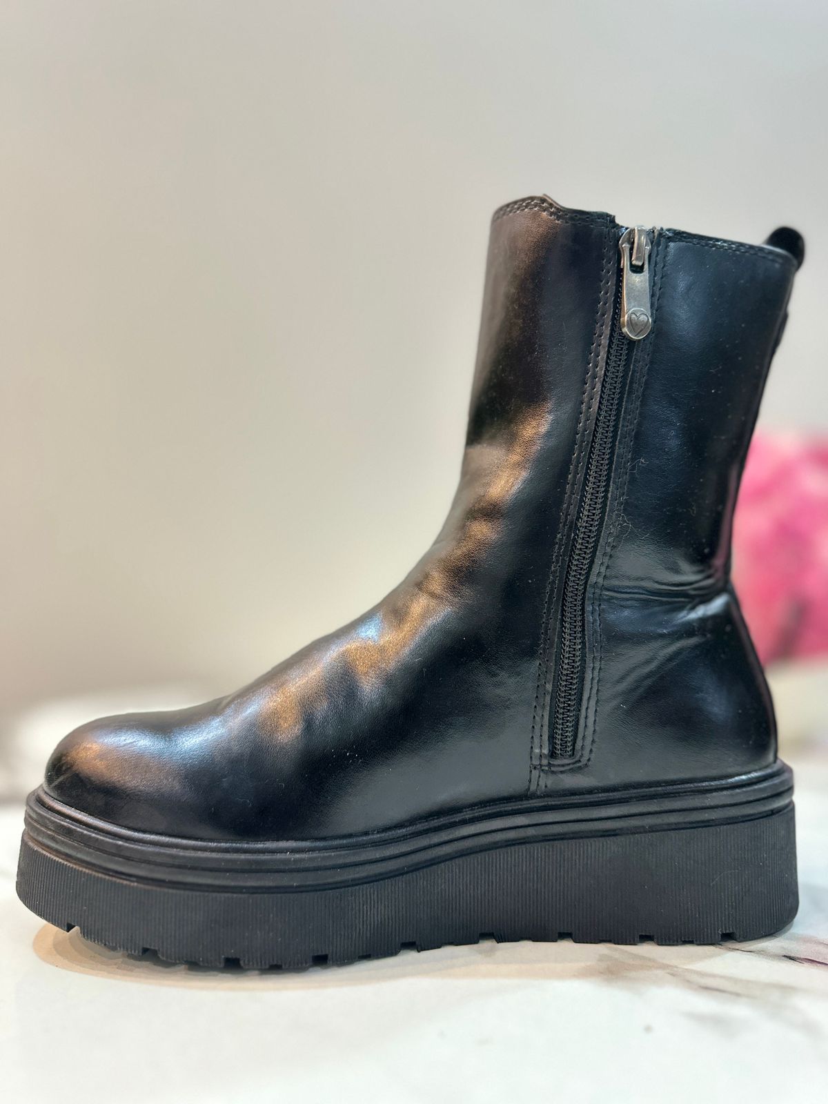 Black leather wedge zipper ankle boot (Marco Tozzi)
