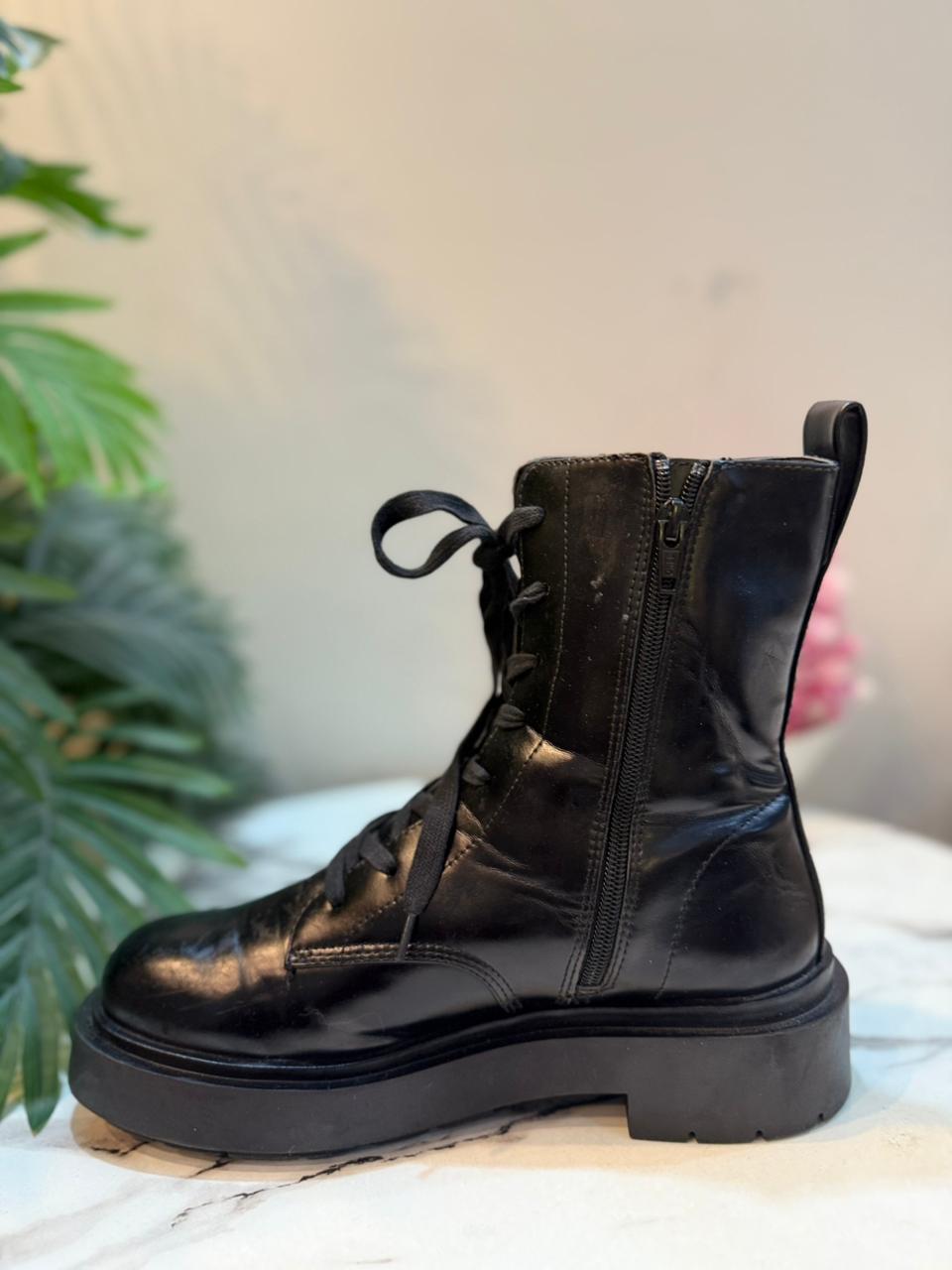 Black leather zipper laceup ankle boot (H&M)
