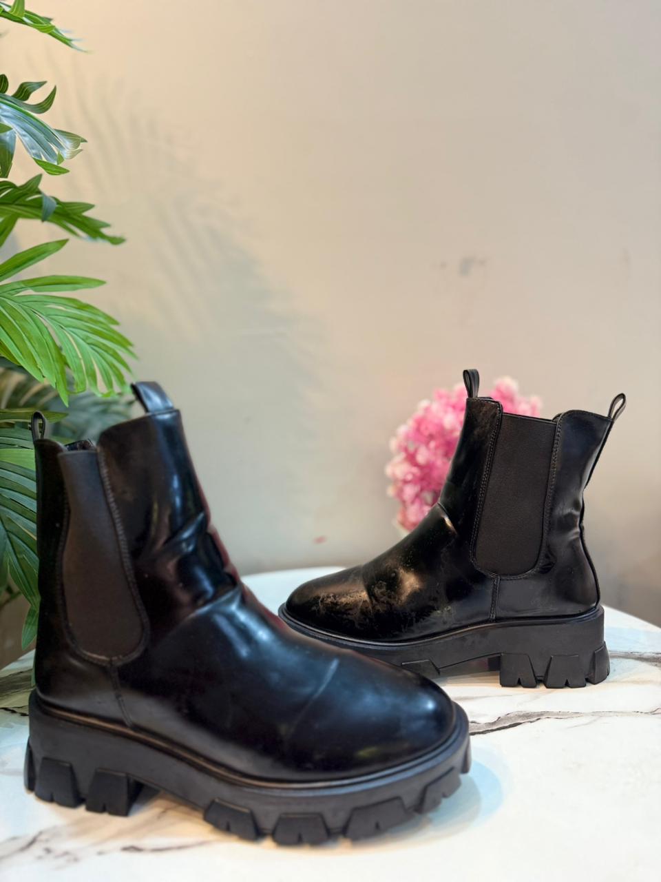 Black leather ankle boot (European Brand)