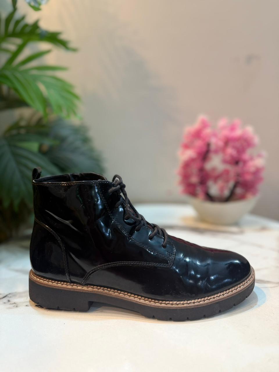 Patent leather zipper ankle boot (European Brand)