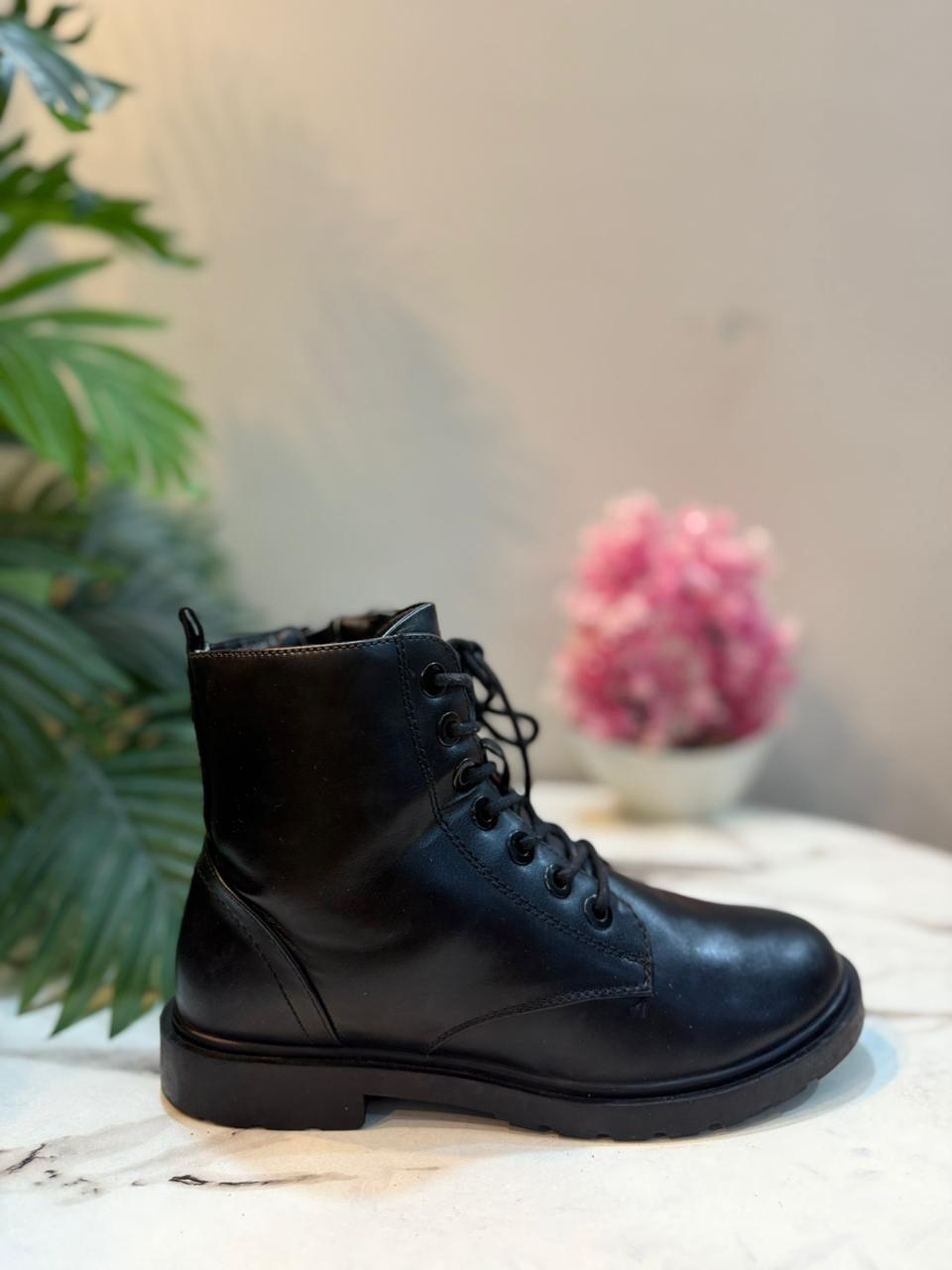 Black leather laceup zipper ankle boot (Primark)