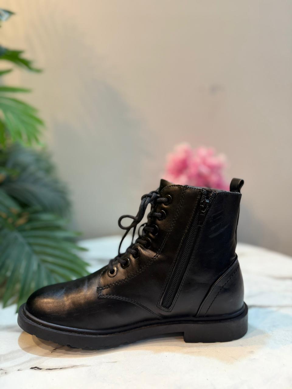 Black leather laceup zipper ankle boot (Primark)