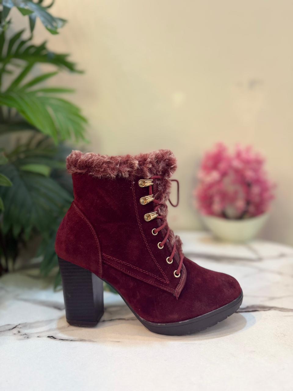 Maroon laceup suede ankle boot (Unknown)