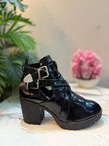 Black patent leather buckle ankle boot (Nly shoe)