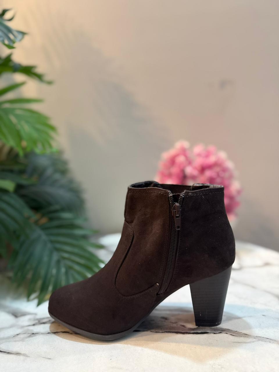 Dark brown suede zipper ankle boot (Unknown)