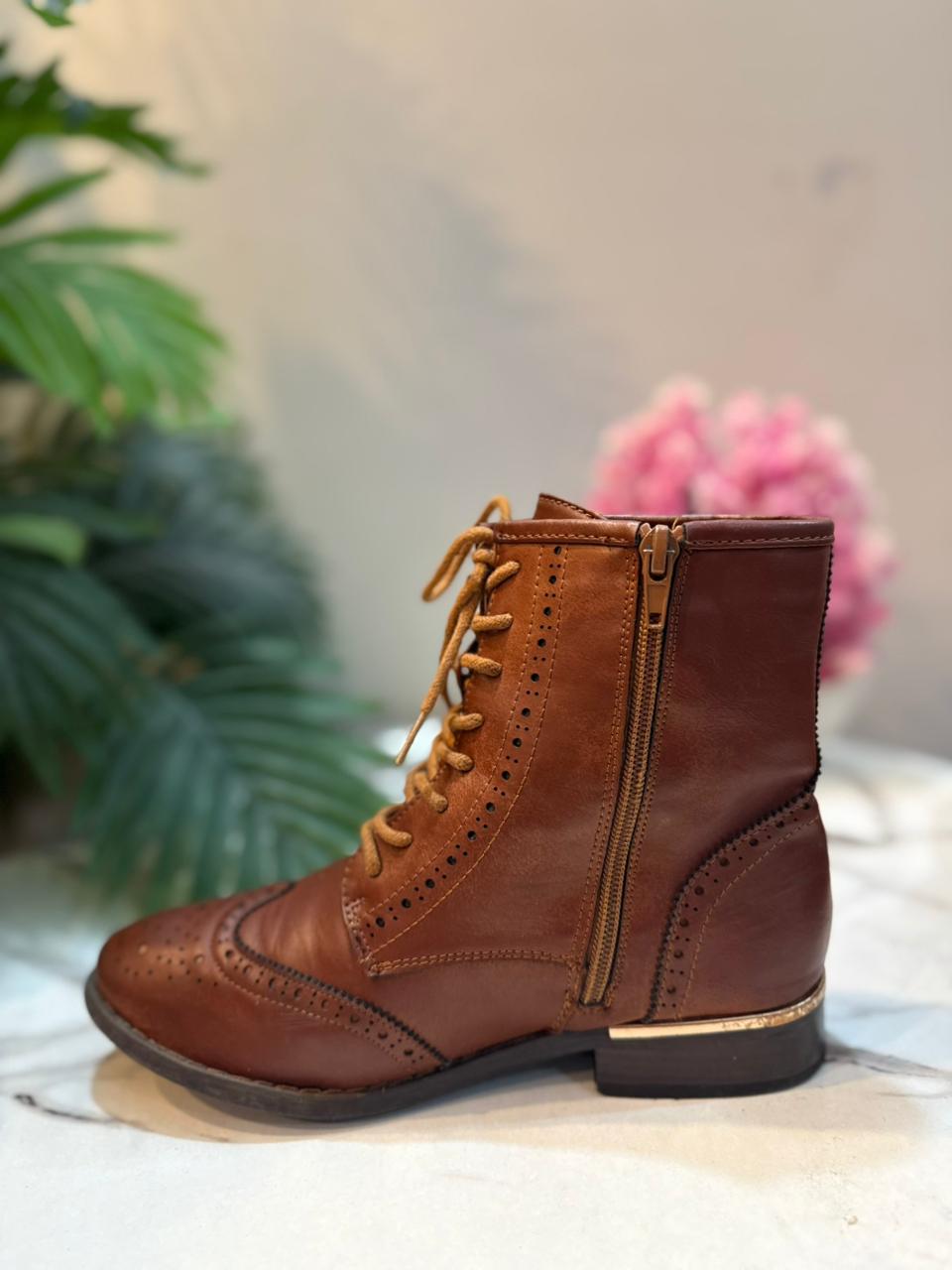 Brown leather laceup zipper ankle boot (Atmosphere)