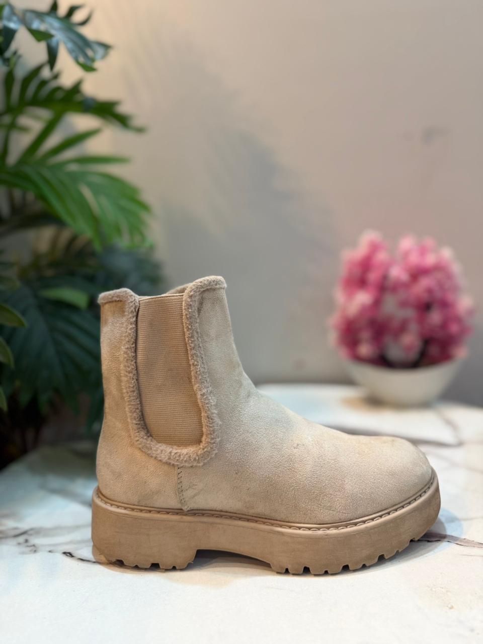Beige suede ankle boot (European brand)