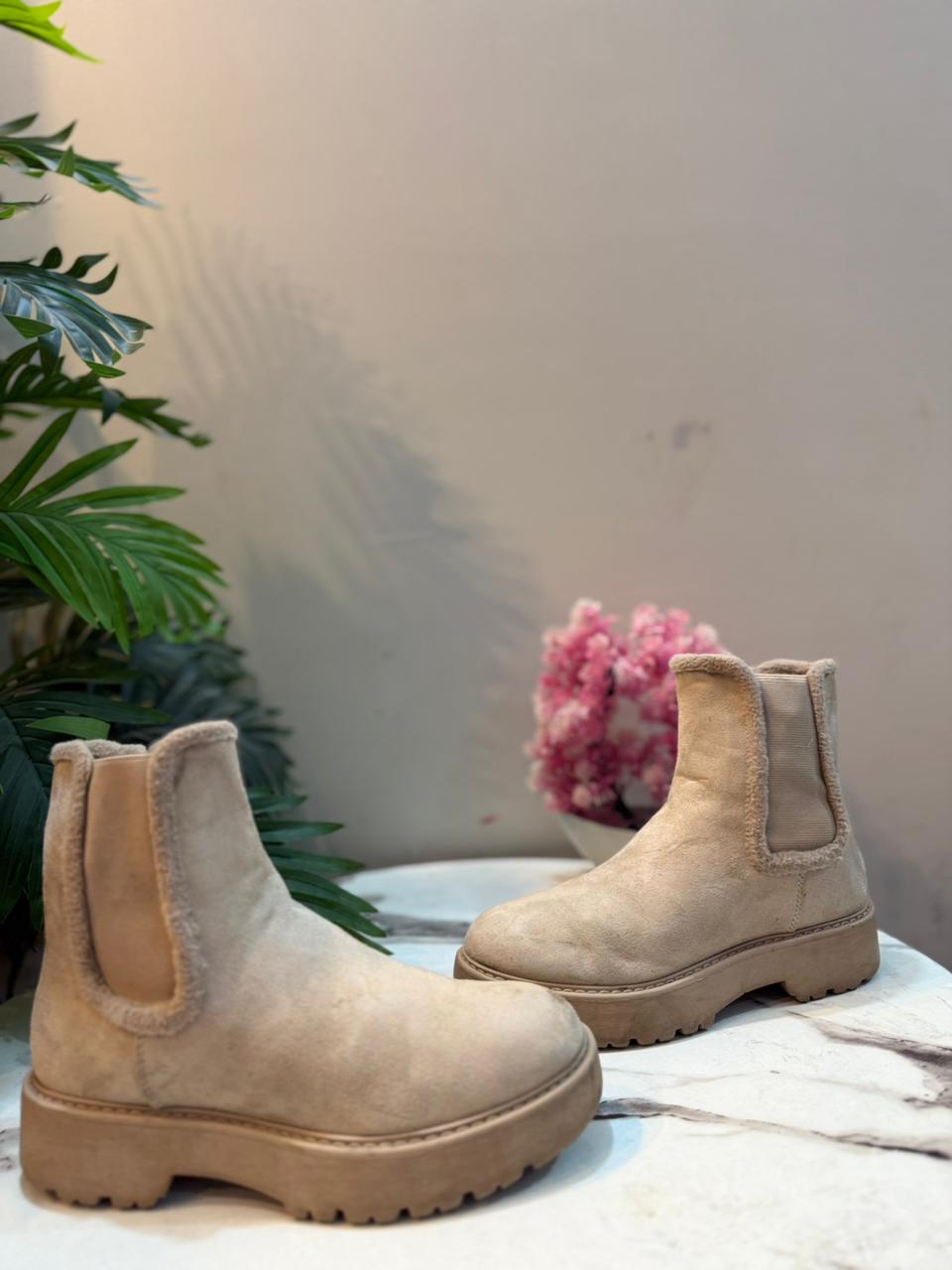 Beige suede ankle boot (European brand)