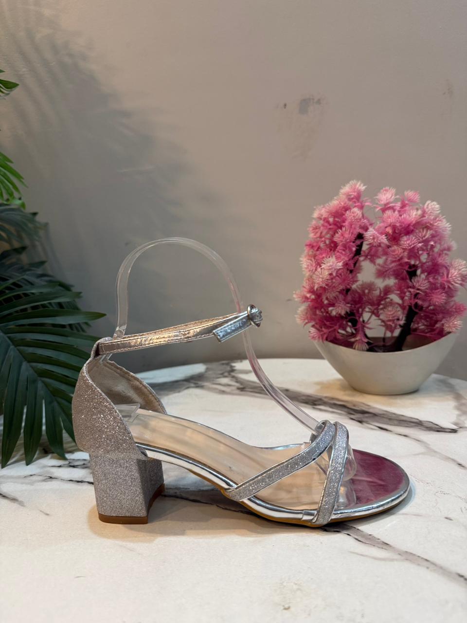 Silver block heel