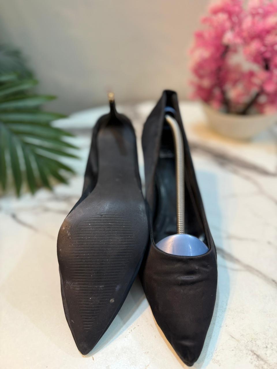 Black satin court shoes