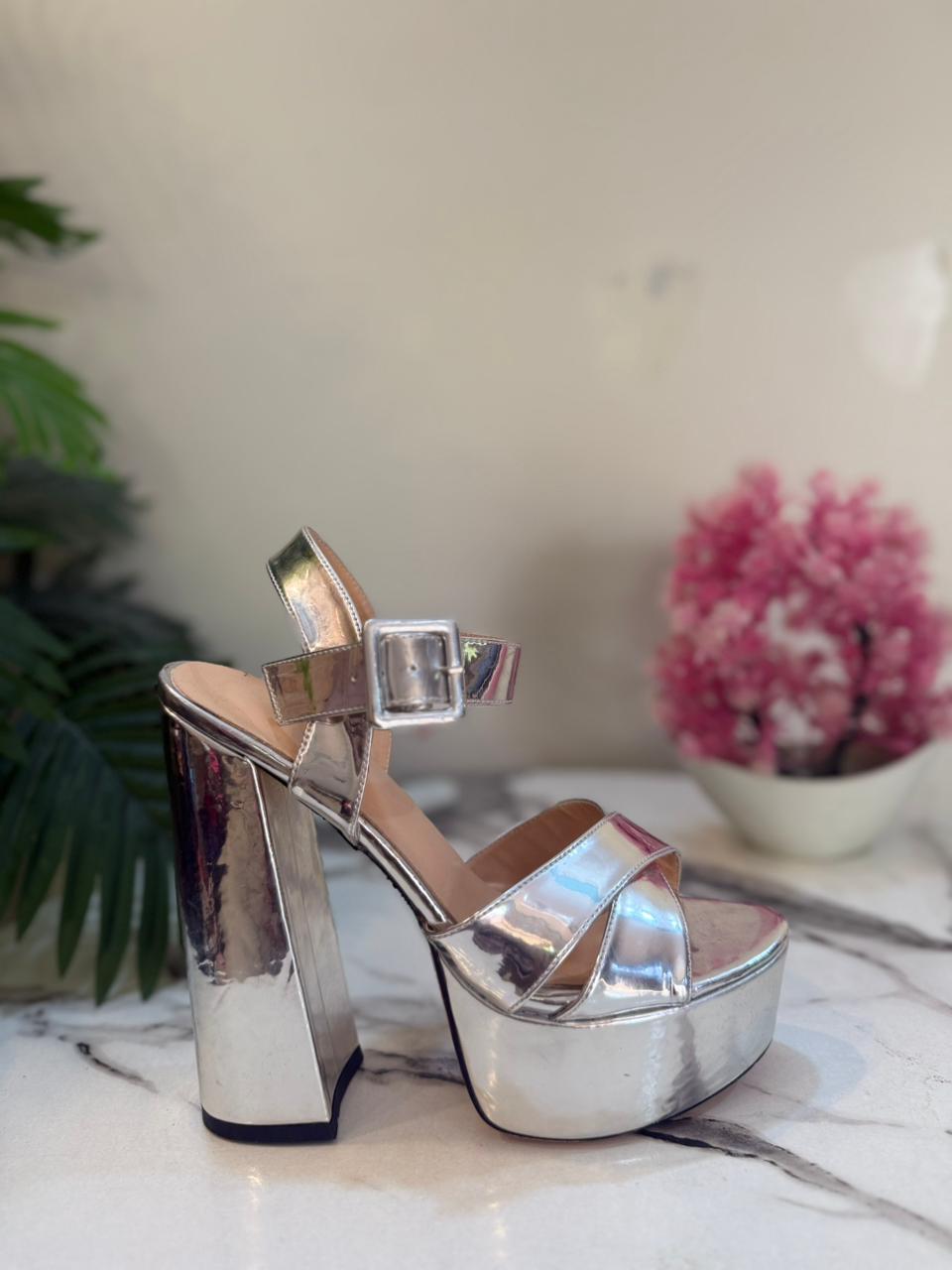 Silver block heel