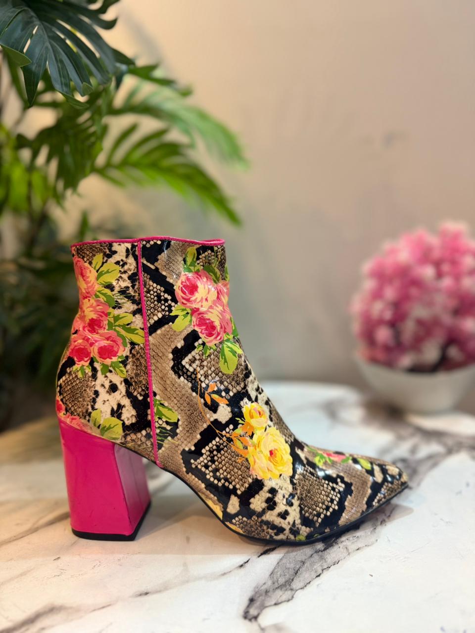 Floral patent leather zipper ankle boot (Betsey johnson)