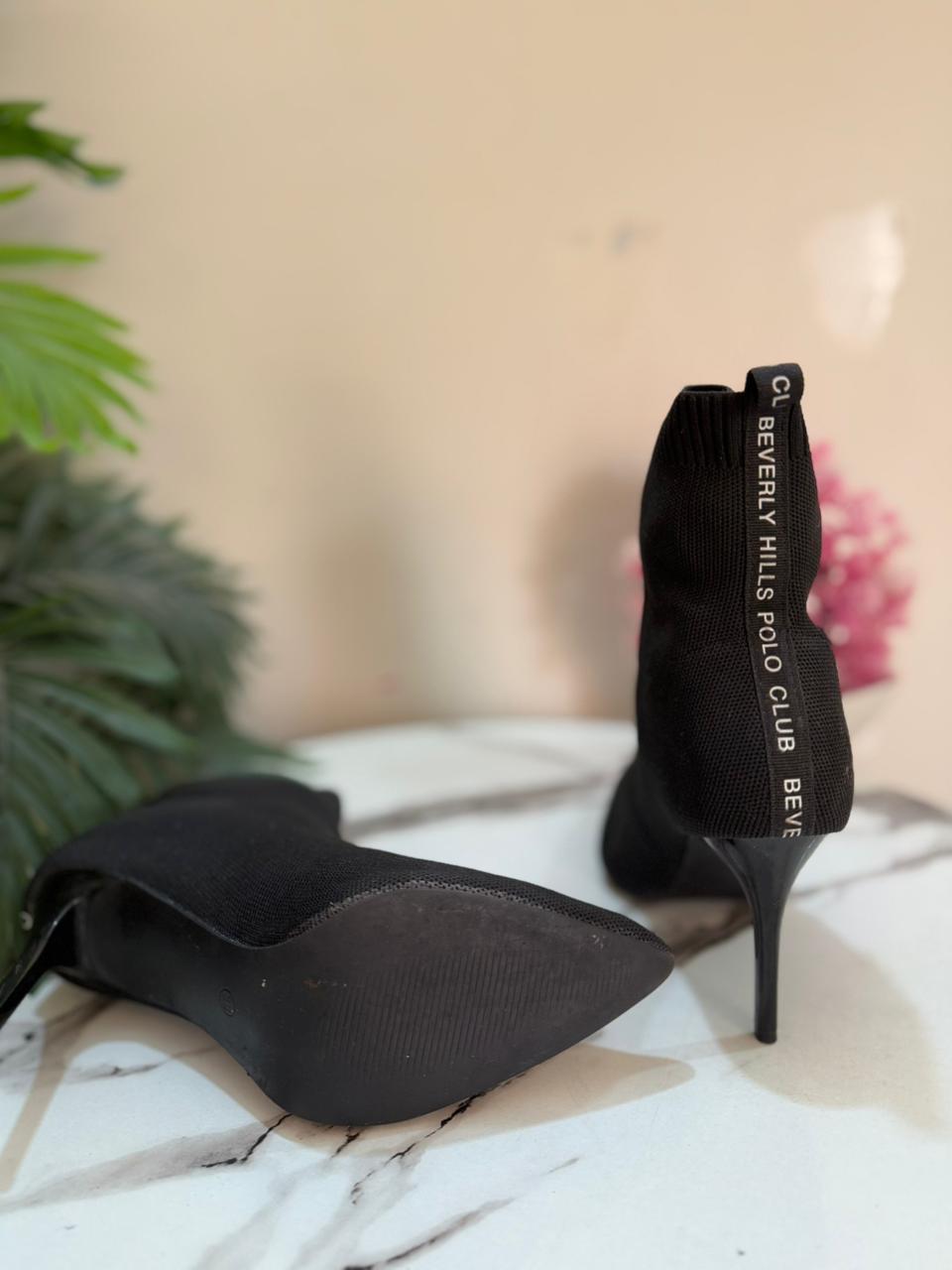 Black heeled sock ankle boot(beverly heels )