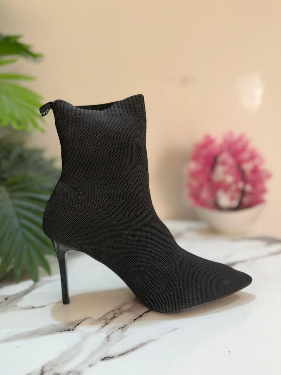 Black heeled sock ankle boot(beverly heels )