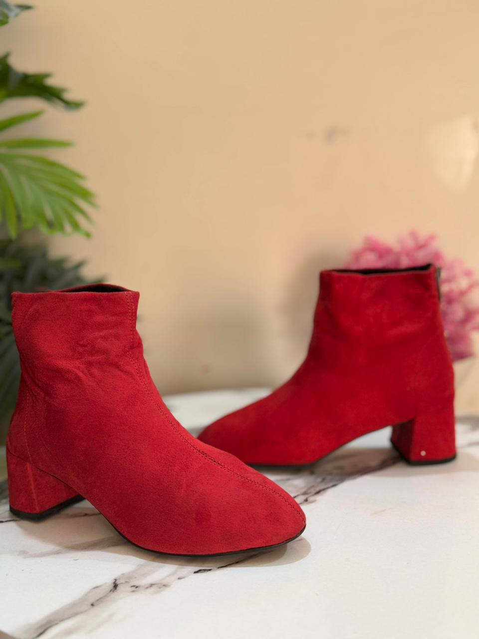 Red suede back zipper ankle boot (corina )