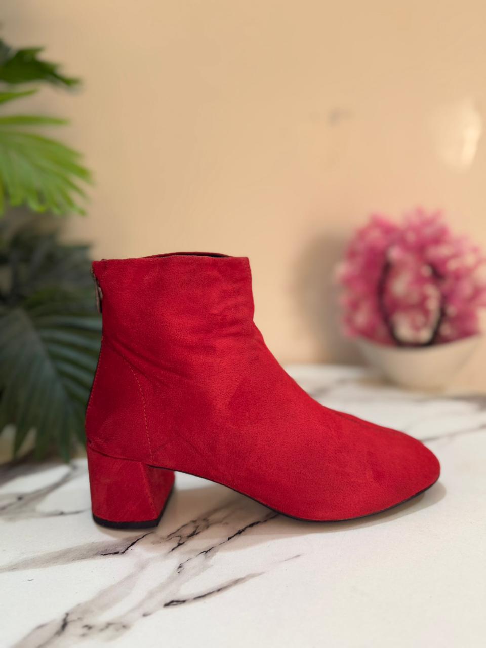 Red suede back zipper ankle boot (corina )