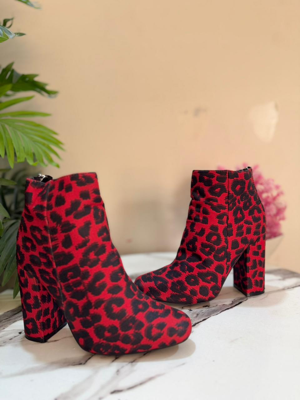 Red leopard print leather back zipper ankle boot ( shoedazzle )
