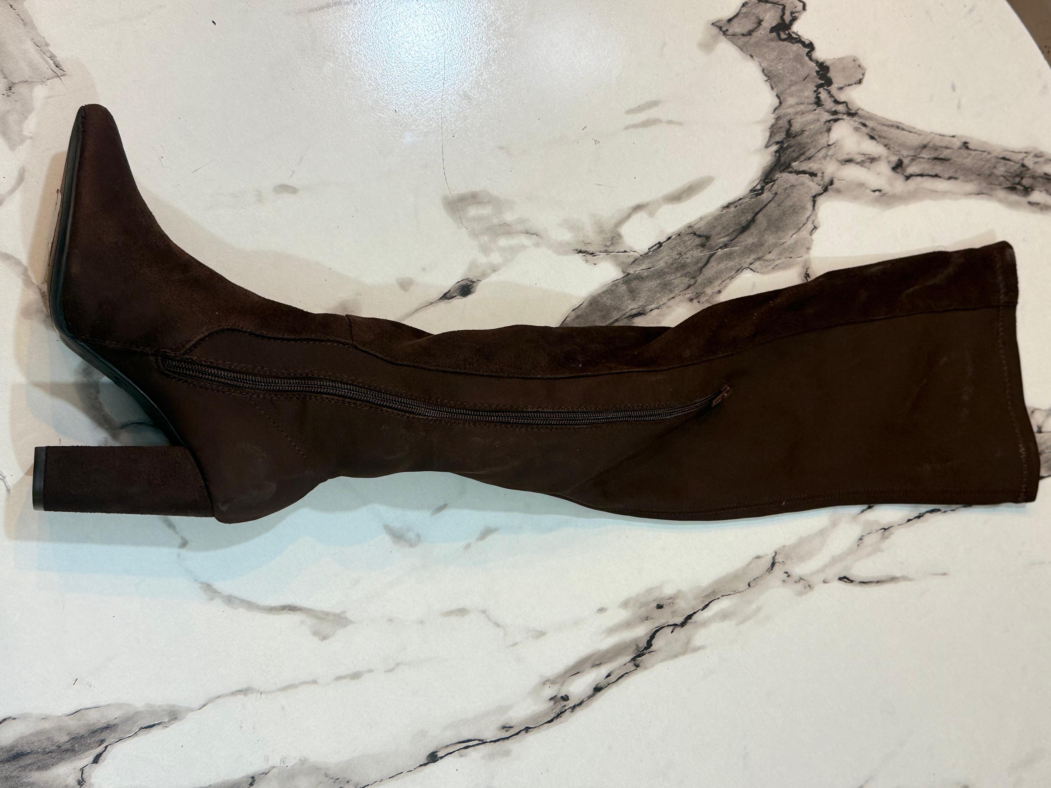 Brown satin ankle long boot (bamboo)