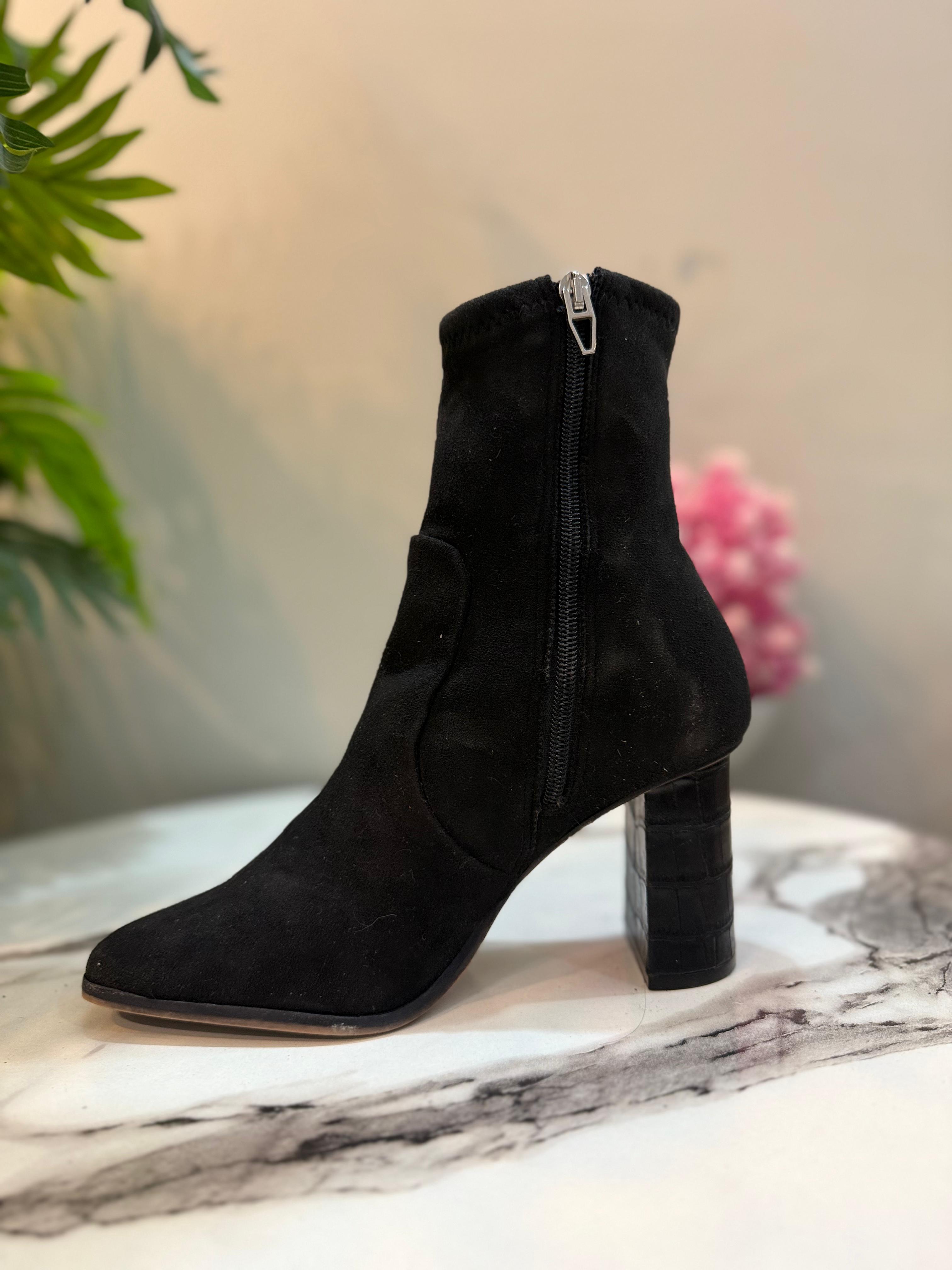 Black suede lace up zipper ankle boot (Europeanbrand)