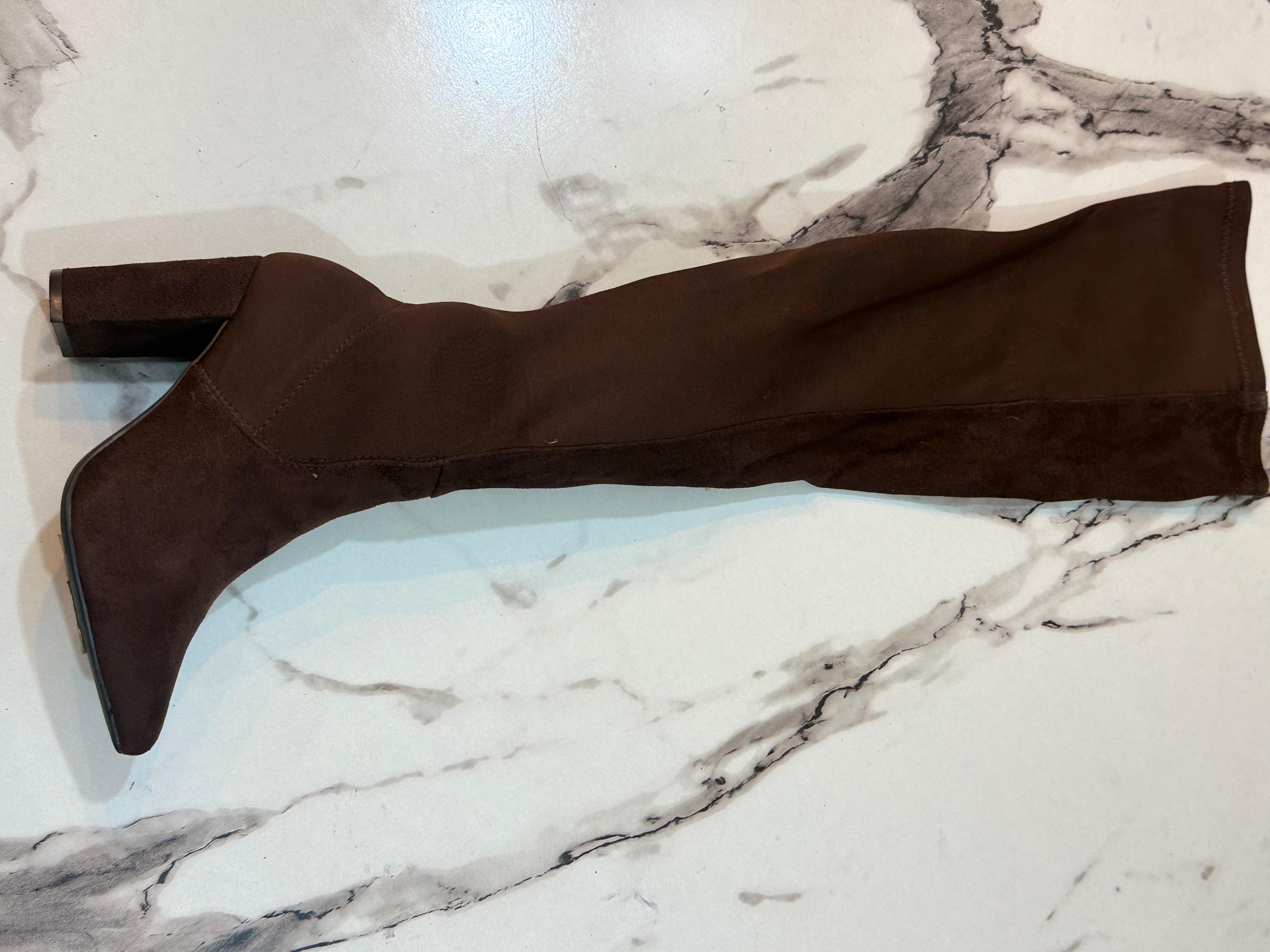 Brown satin ankle long boot (bamboo)