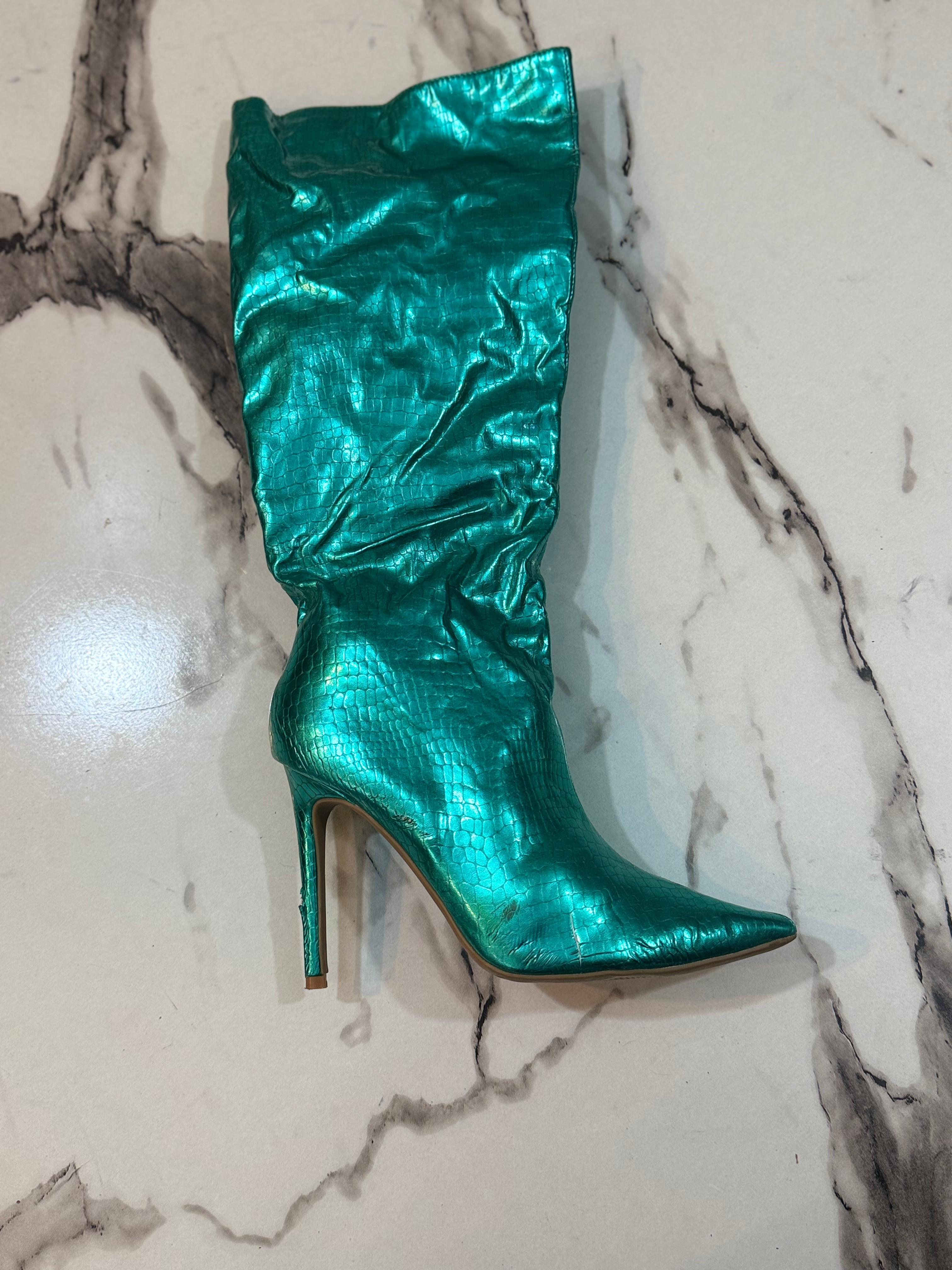 Metallic tea patent leather long boot (unknown)