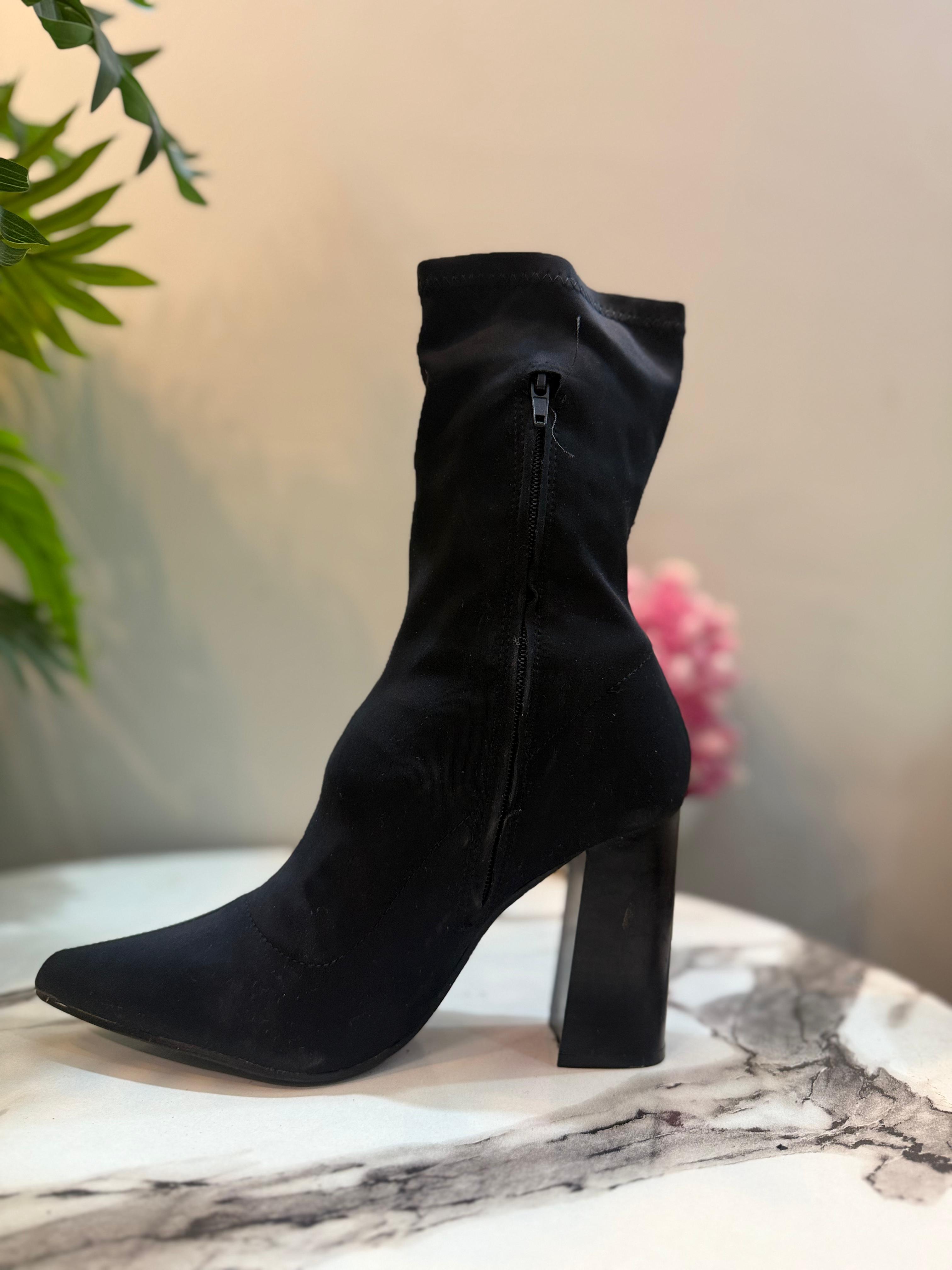 Black suede zipper ankle boot (unknown)