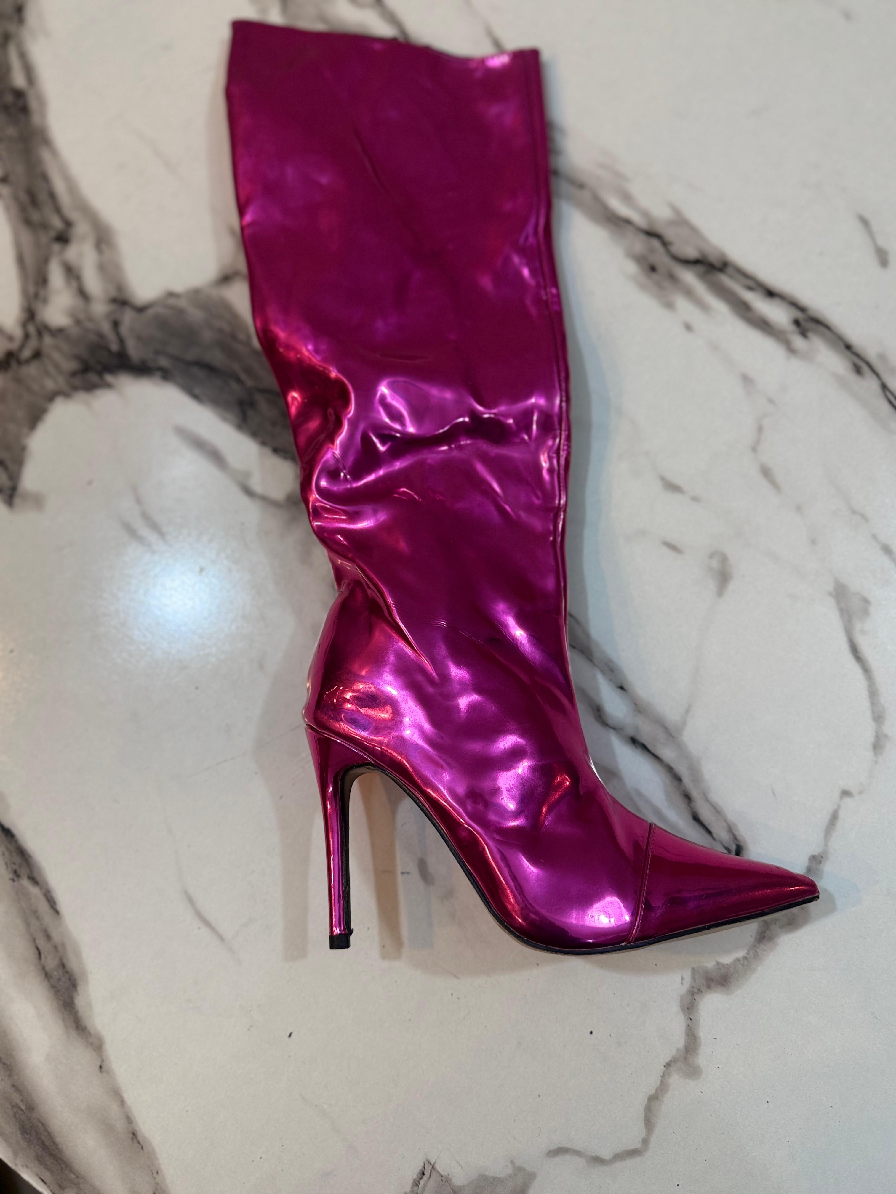 Pink patent zipper ankle long boot (unknown)