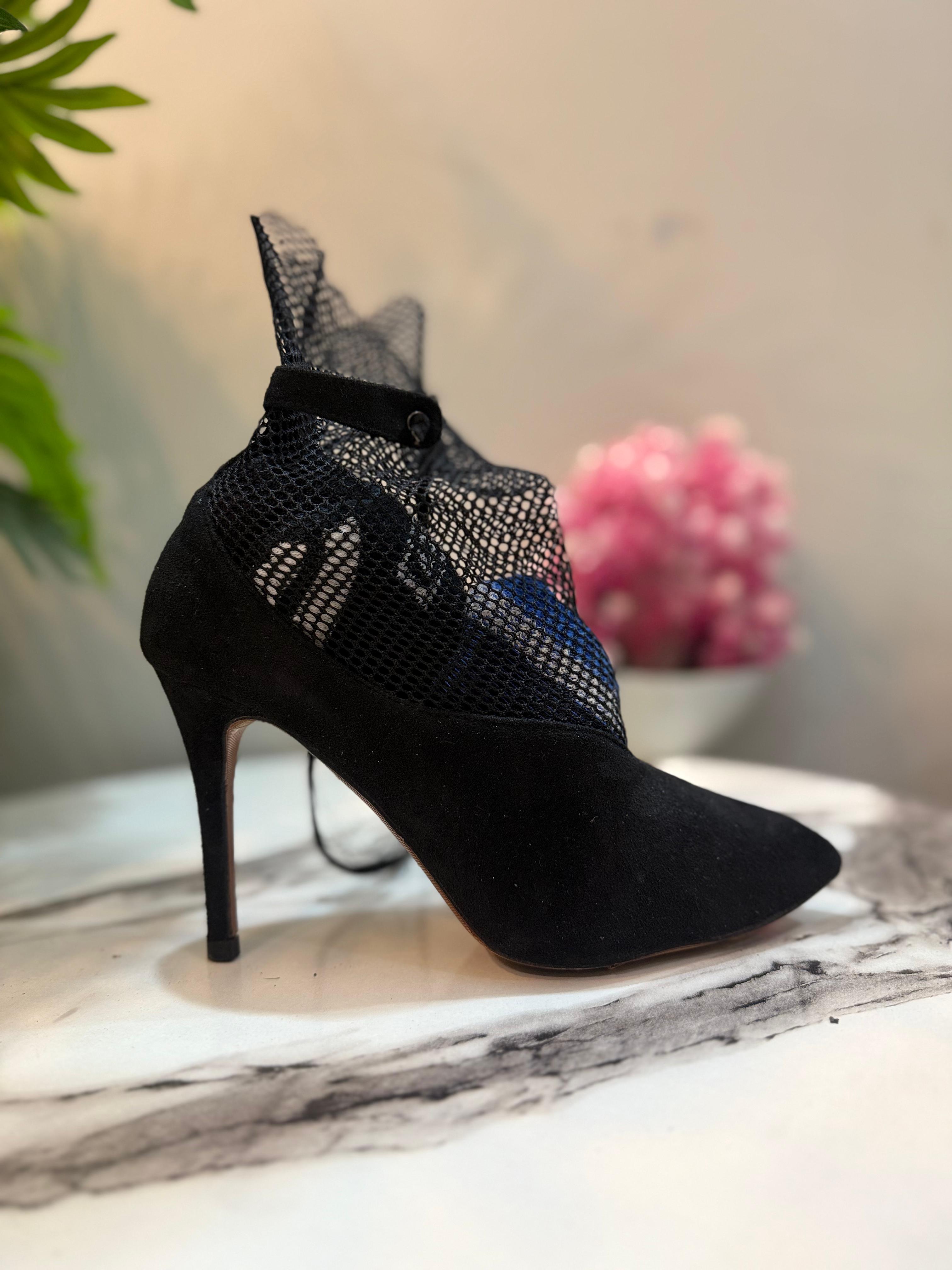 Black suede lace up ankle boot (unknown)