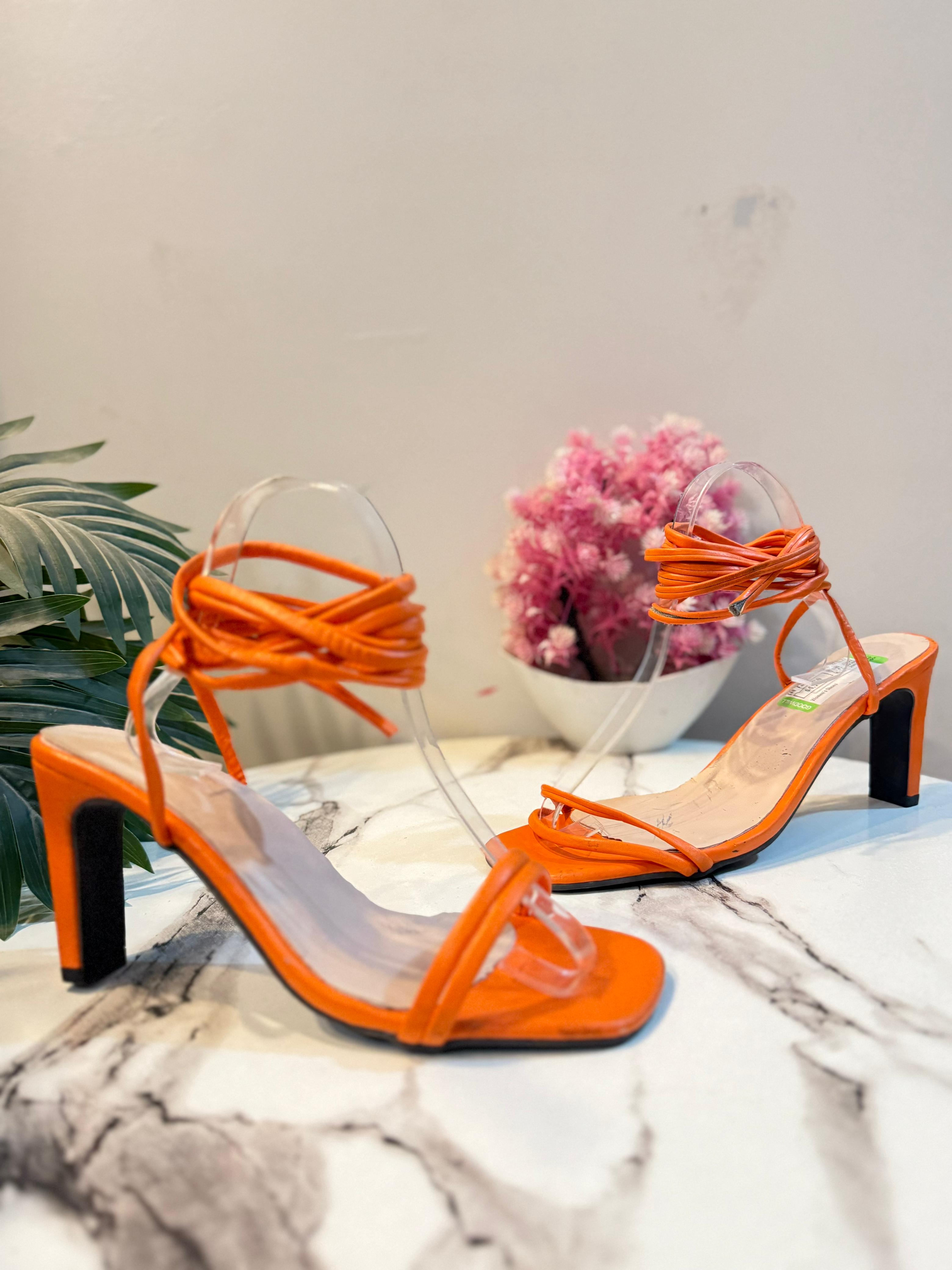 Orange laceup heel