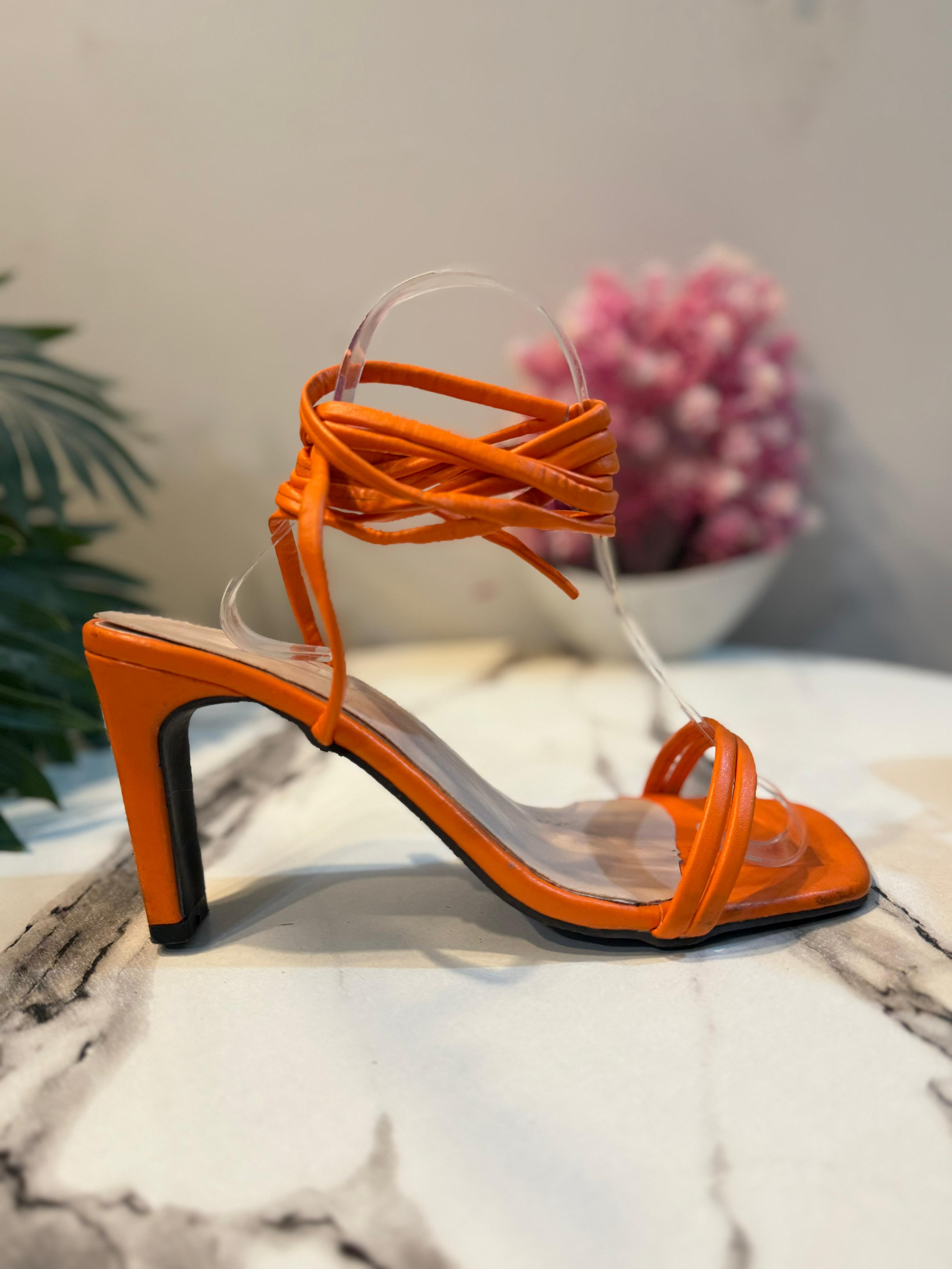 Orange laceup heel