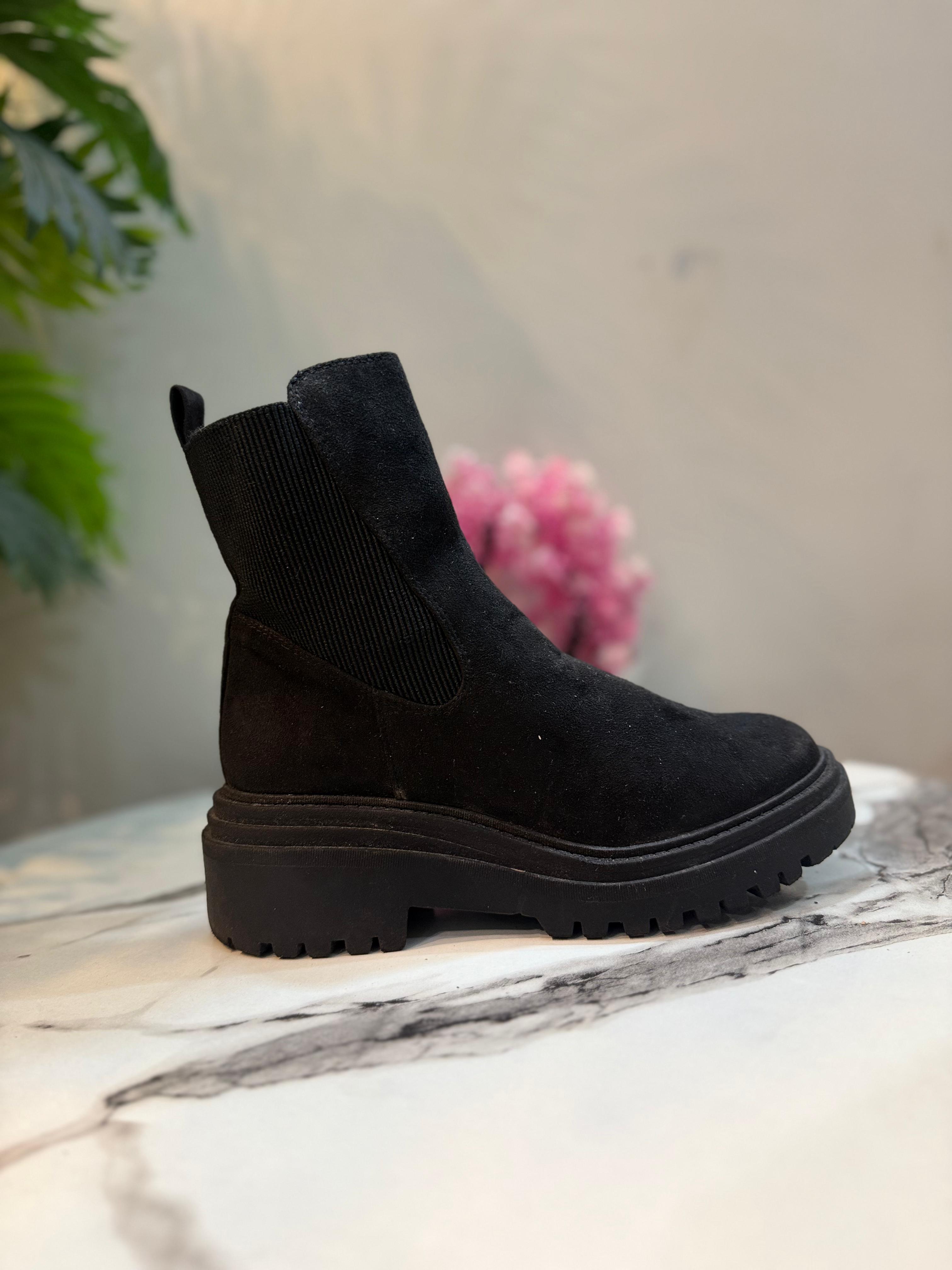 Black suede zipper ankle boot (unknown)
