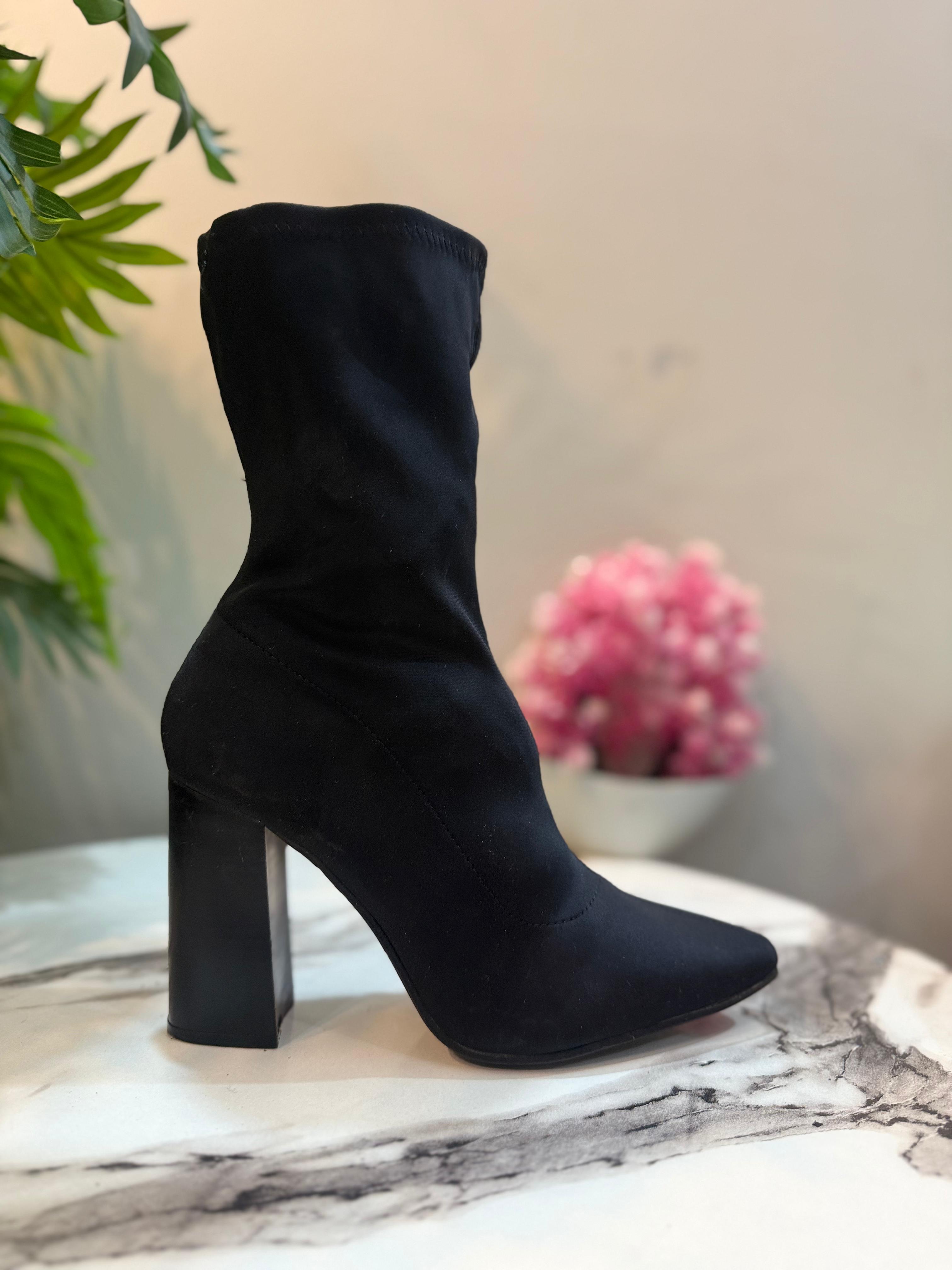 Black suede zipper ankle boot (unknown)