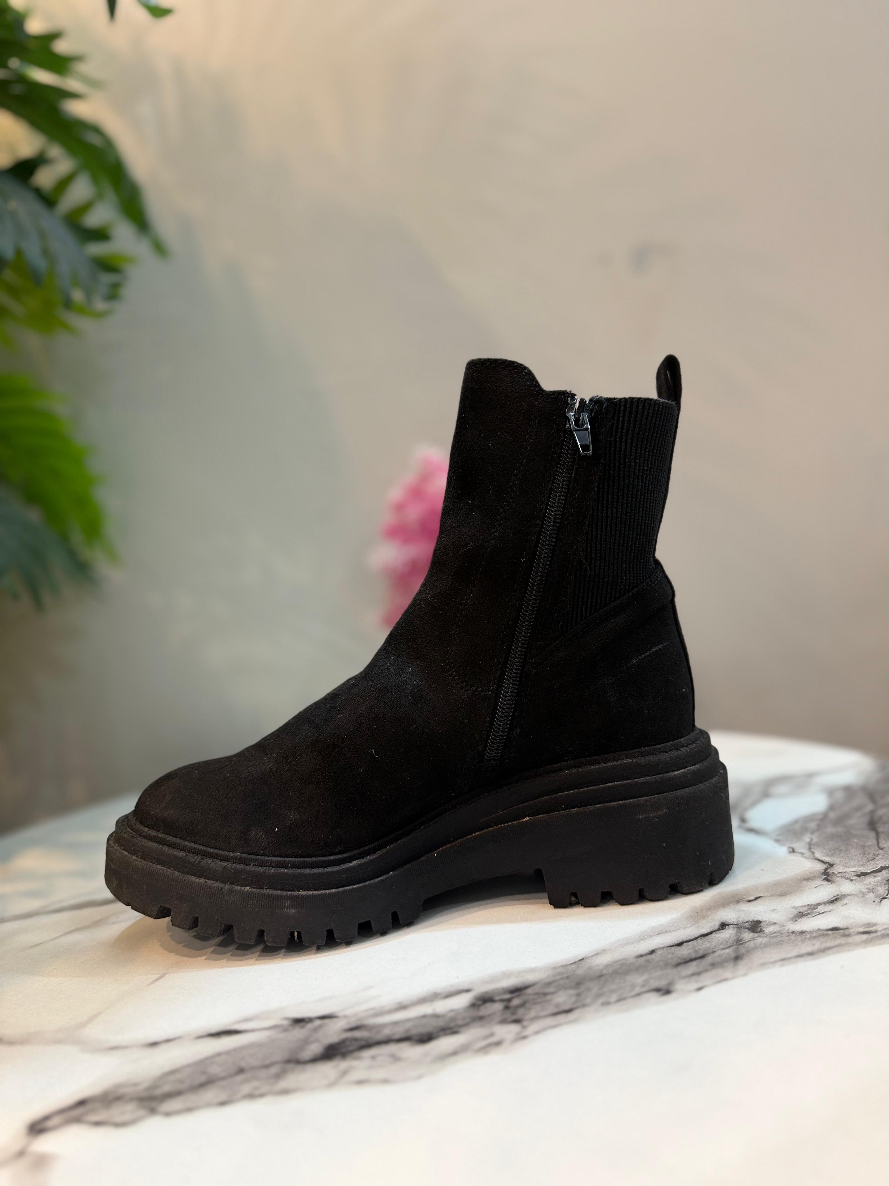 Black suede zipper ankle boot (unknown)