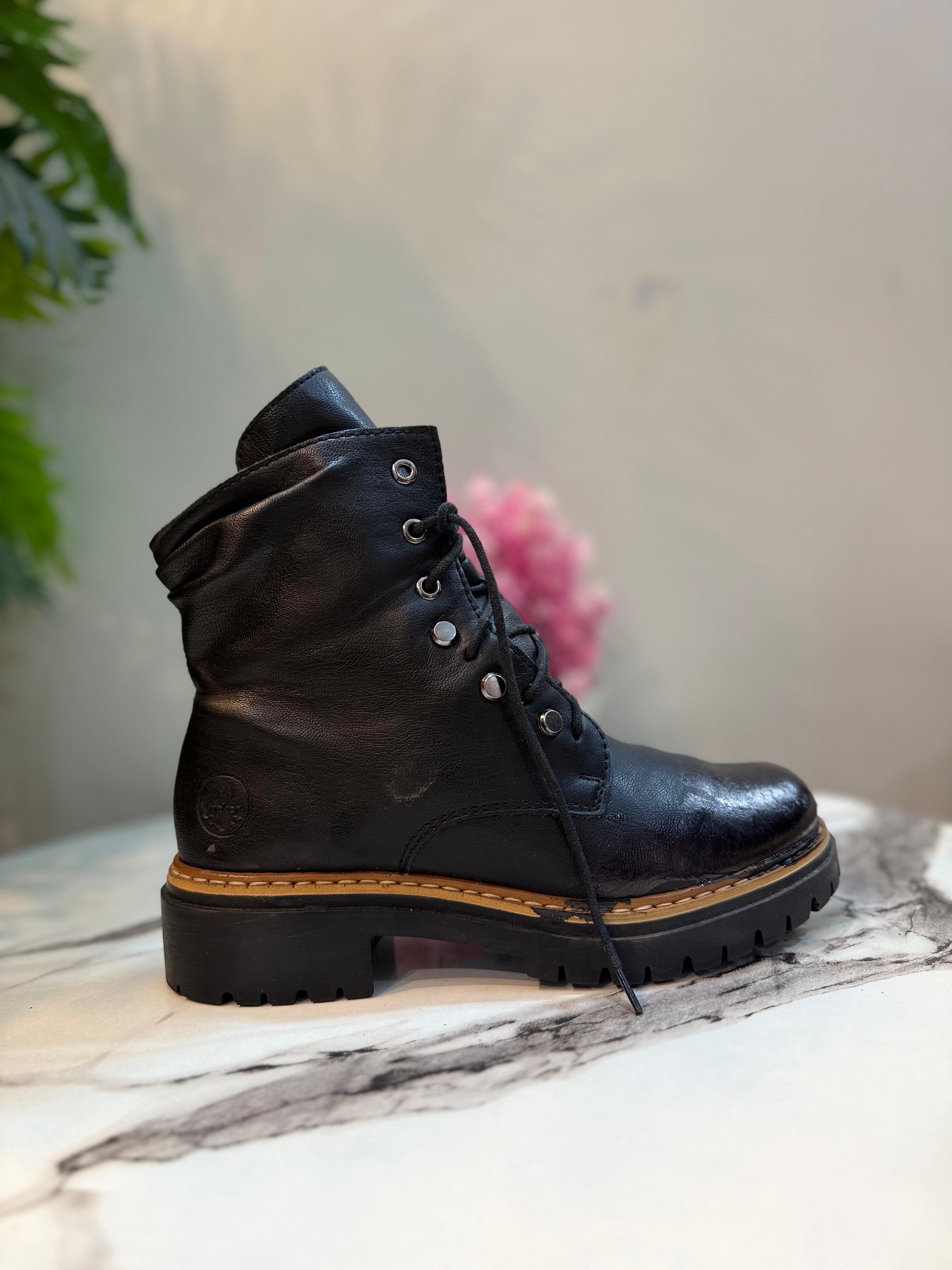 Black leather zipper lace up ankle boot (rieker)