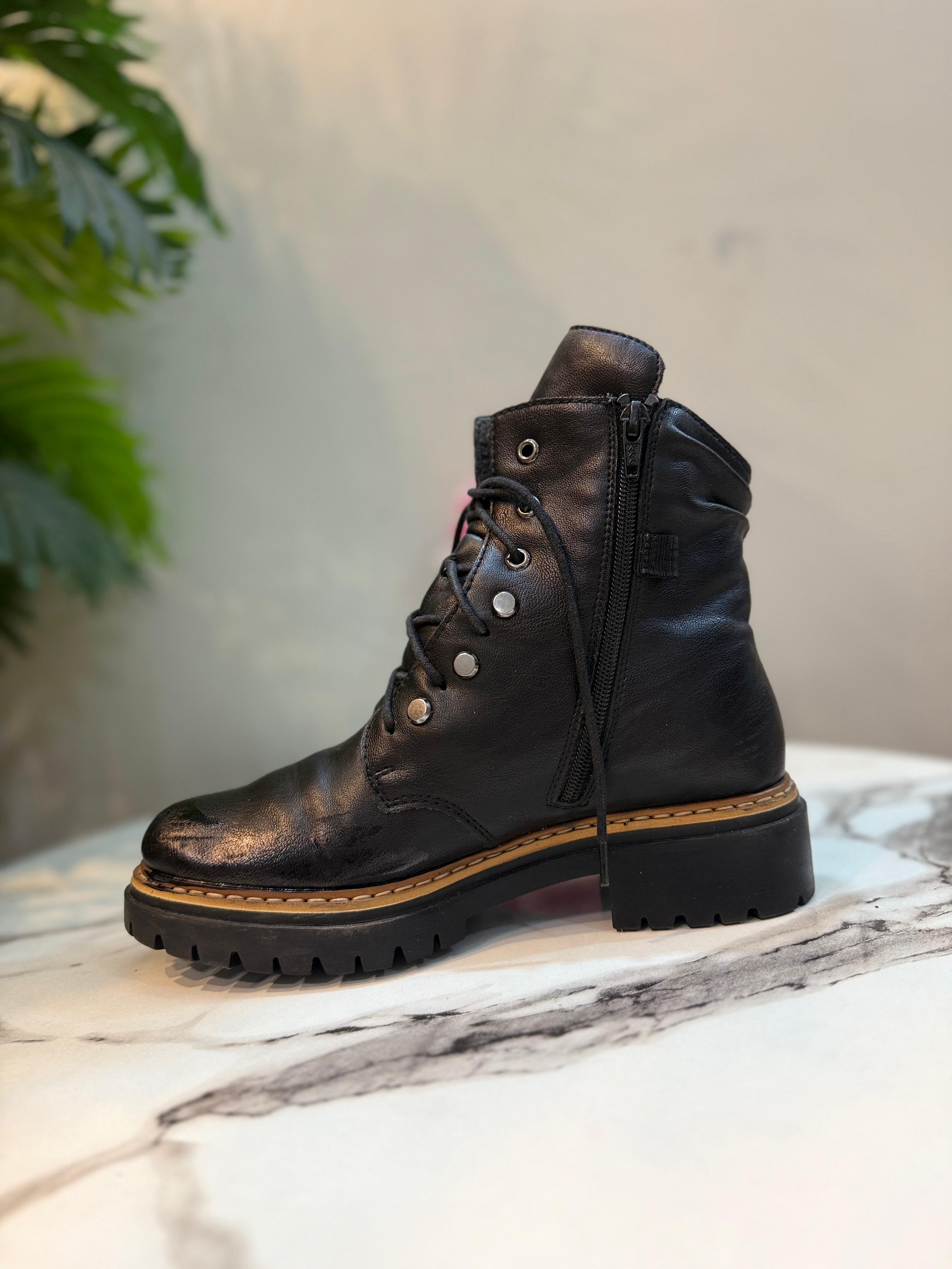 Black leather zipper lace up ankle boot (rieker)